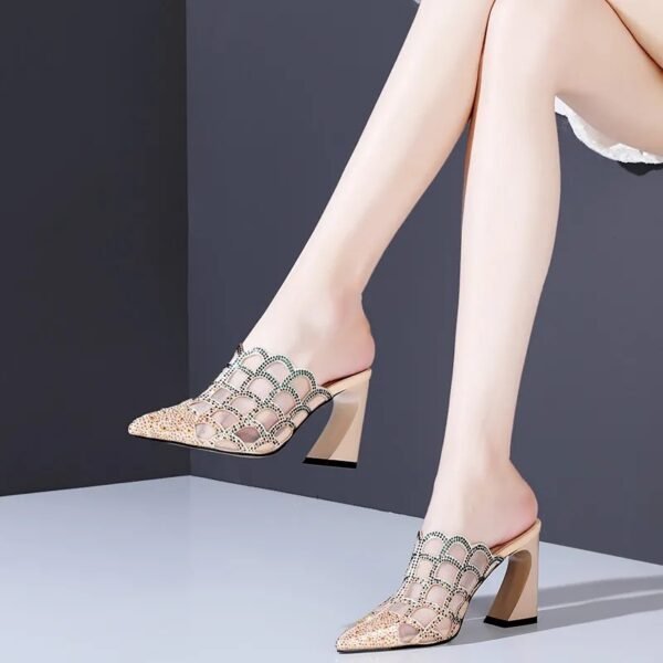 Women's Mesh Hollow Pointed Thick Heel Shoes - Image 4