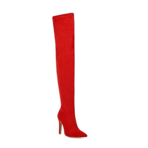 Women's Over Knee High Heel Pointed Toe Vintage Stretch Boots - Image 5