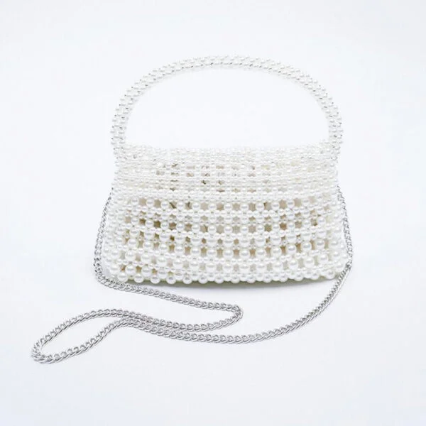 Women's White Faux Pearl Tote Shoulder Crossbody Bag - Image 5