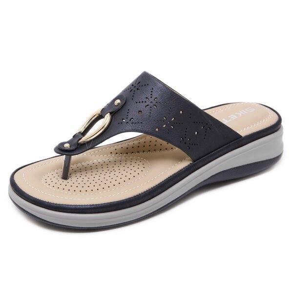 Women's Wedge Metal Buckle Flip Flops - Image 7