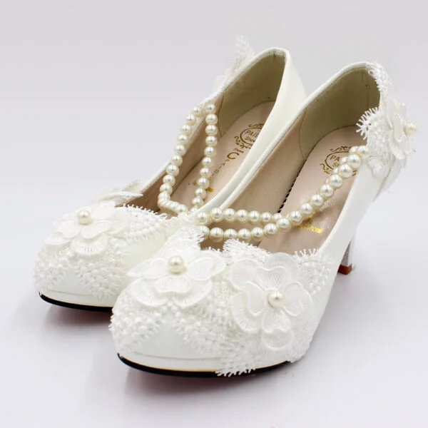 3D Floral White High Heels - Image 3