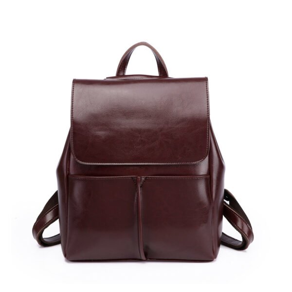 Women's Oil Wax Leather Fashion Casual Retro Backpack - Image 7