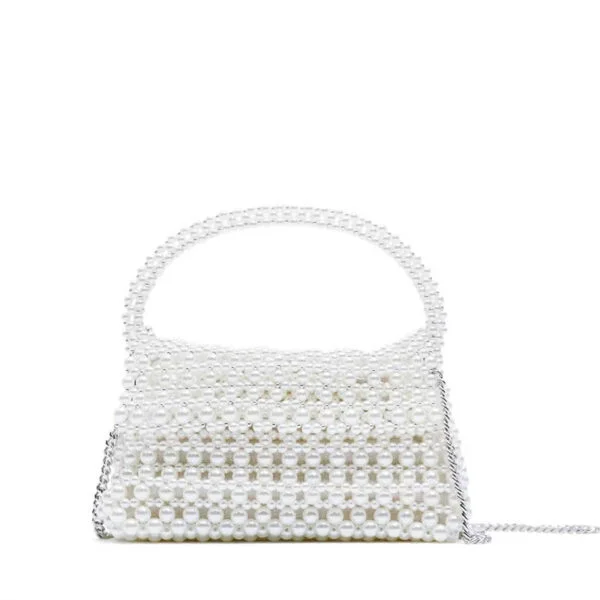 Women's White Faux Pearl Tote Shoulder Crossbody Bag - Image 3