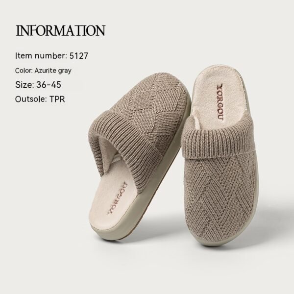 Yuangang Wool Cotton Slippers Women's Fleece-lined Thermal Indoor Floor Thick Bottom Non-slip Household Men's Winter - Image 3