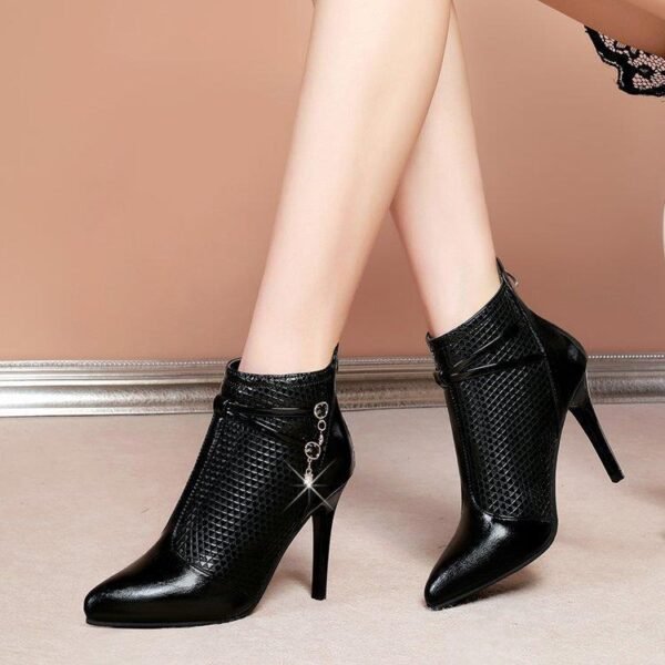 Black Pointy Stiletto French Ankle Boots - Image 3