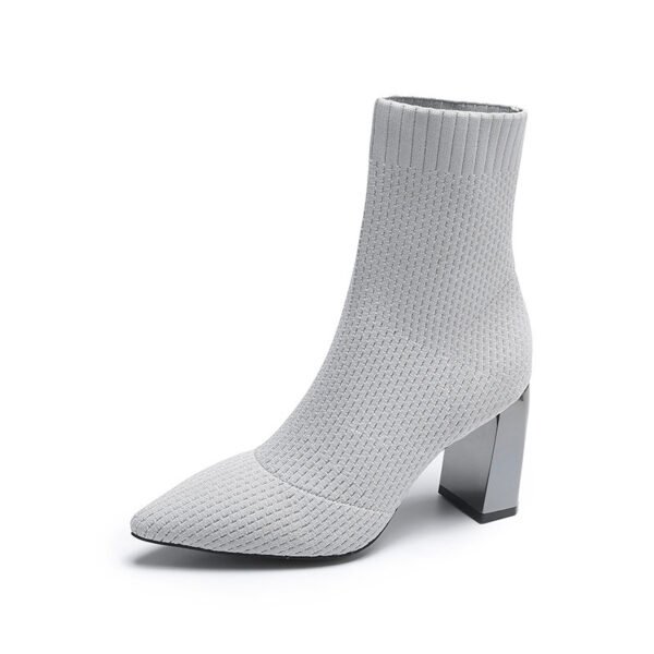 Women's Pointed Toe Chunky High Heels Socks Boots - Image 7