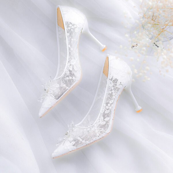 Women's White High Heels Wedding Dress Crystal - Image 7