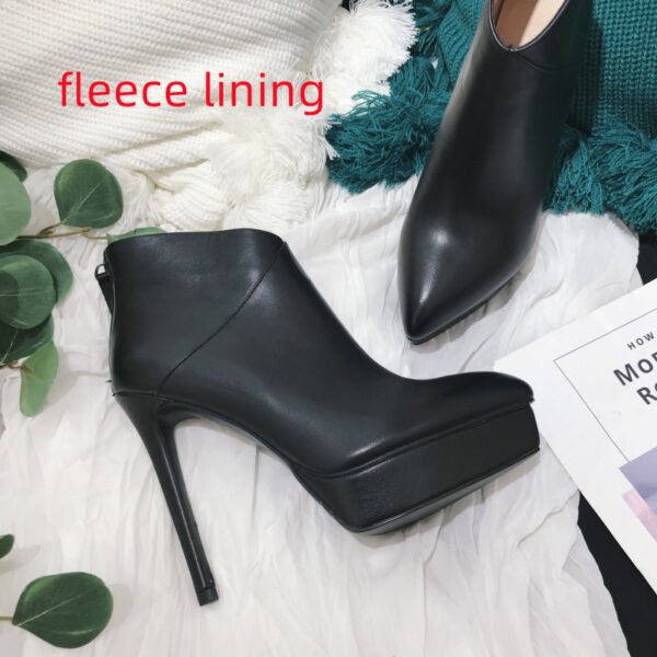 Autumn And Winter New Stiletto High-heeled Platform Leather Ankle Boots - Image 4