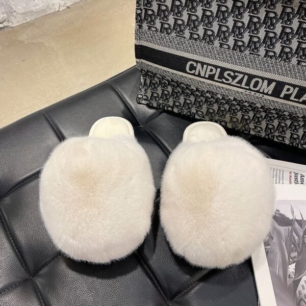 Women's Flat Bottom Half Slippers With Fur Toe Head - Image 2