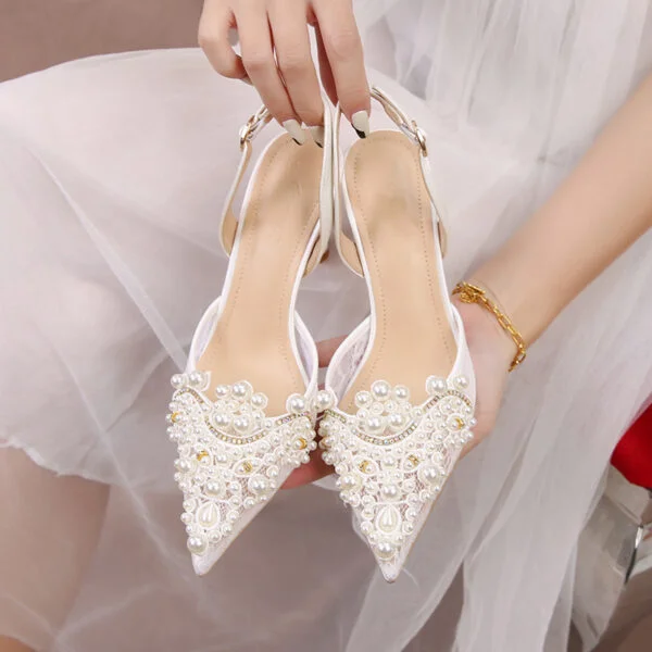 Women's Lace Fashion High Heels Pearls - Image 5