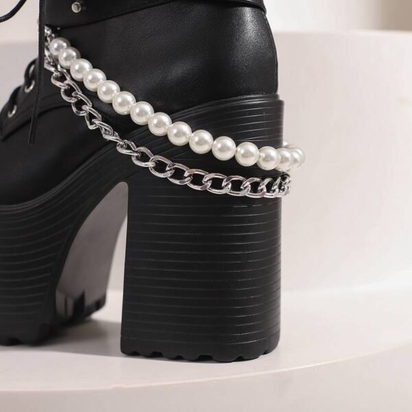 Belt Buckle Beaded Chain Women's Leather Boots - Image 6