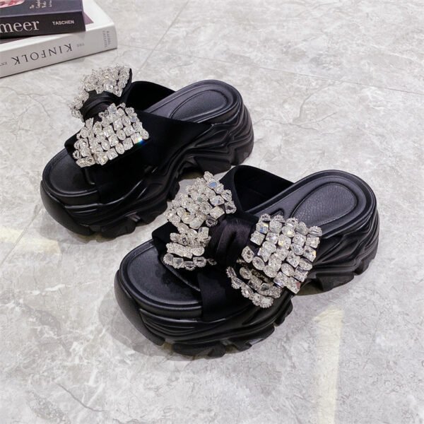 Women's Rhinestone Bow Platform Slip-on Sandals - Image 5