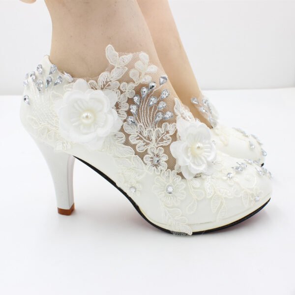 3D Floral White Lace High Heels - Image 3