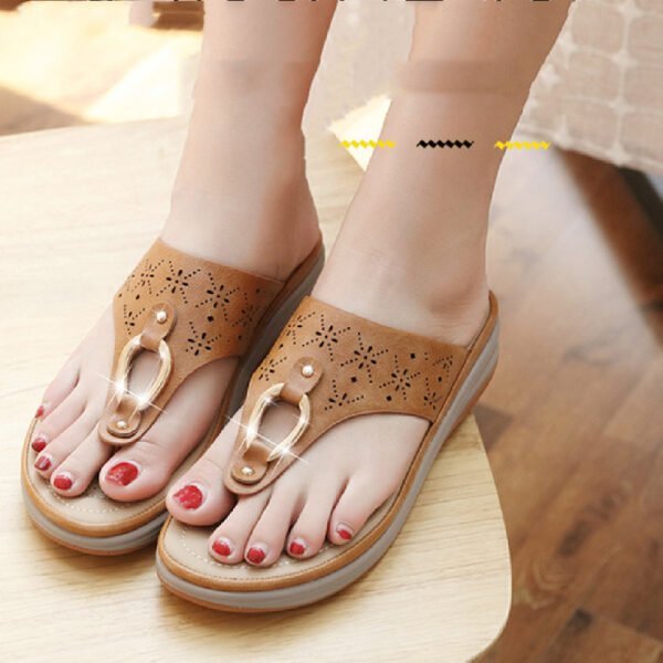 Women's Wedge Metal Buckle Flip Flops - Image 4