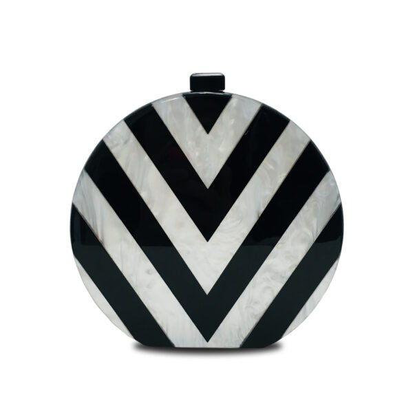 Black And White Geometric Stitching Acrylic Clutch - Image 4