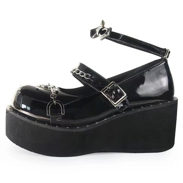 Women's Heightened Thick Bottom Chain Retro British Style Leather Shoes - Image 3