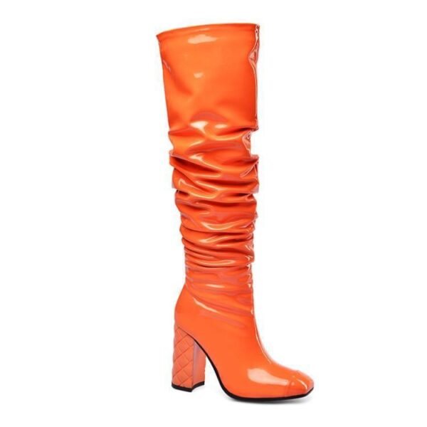 Women's New Fashion Thick Heel Orange Over The Knee Boots - Image 6