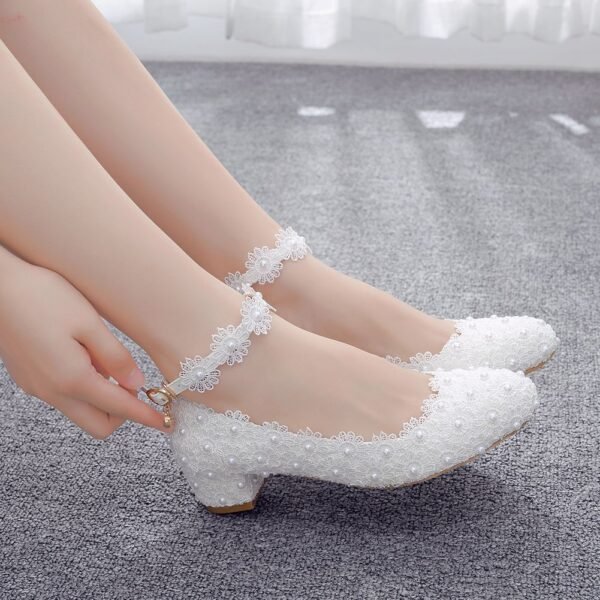 Women's White Lace Wedding Shoes - Image 3