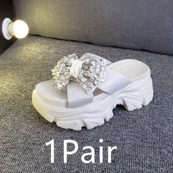 Women's Rhinestone Bow Platform Slip-on Sandals - Image 6