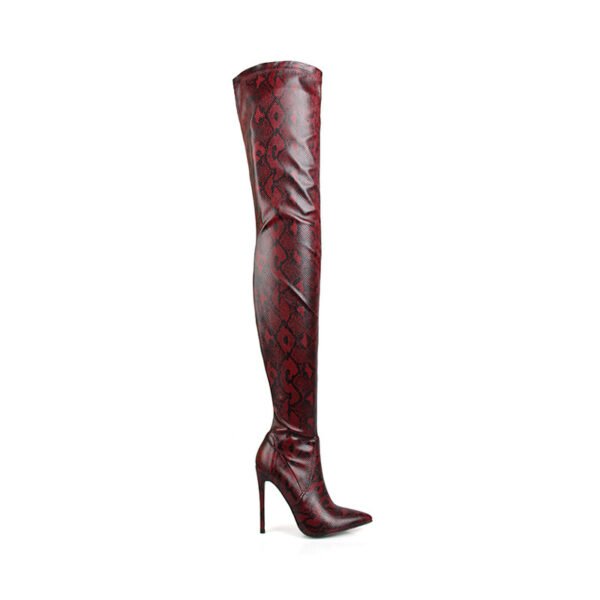 Women's High Heel Snakeskin Pointed Stiletto Heel Over The Knee Boots - Image 4