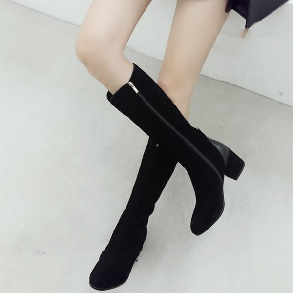 Women's New Leather Scrub Thick Heel High Boots - Image 2