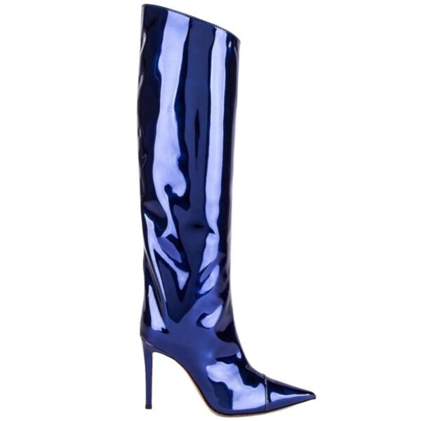 Women's High Heel Pointed Toe Symphony Patent Leather Knee Boots - Image 9