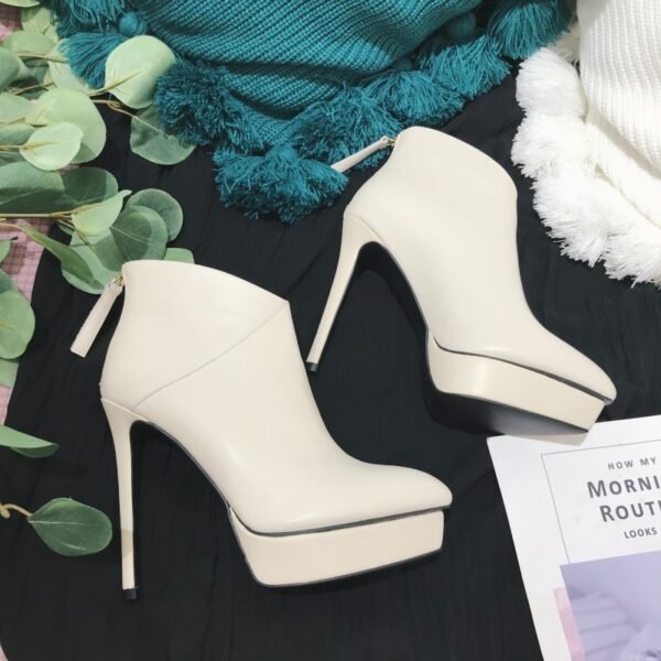 Autumn And Winter New Stiletto High-heeled Platform Leather Ankle Boots - Image 7