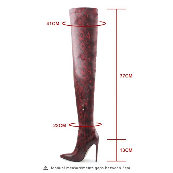 Women's High Heel Snakeskin Pointed Stiletto Heel Over The Knee Boots - Image 3