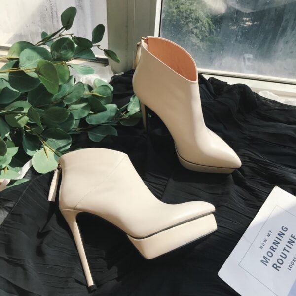 Autumn And Winter New Stiletto High-heeled Platform Leather Ankle Boots - Image 6