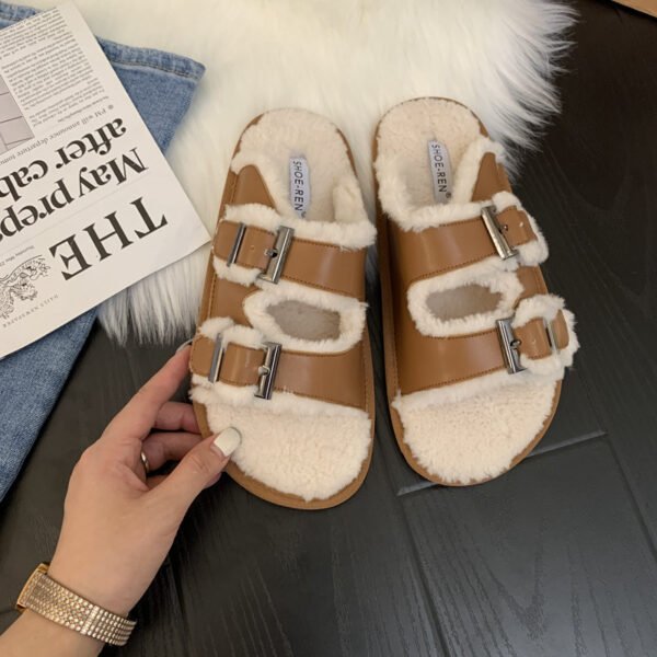 Autumn And Winter Outer Wear One-piece Lamb Wool Sandals - Image 4