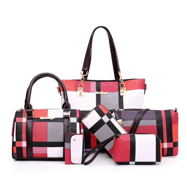 Autumn And Winter British Check Pattern Picture Mother Bag Six-piece Portable Large Bag Foreign Trade PU Leather Female Bag - Image 5