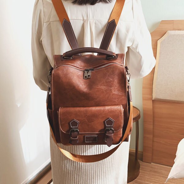 Autumn And Winter New Korean Fashion Trendy Leather Large-capacity Backpack - Image 4