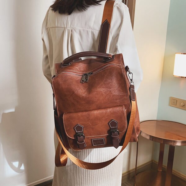 Autumn And Winter New Korean Fashion Trendy Leather Large-capacity Backpack - Image 2