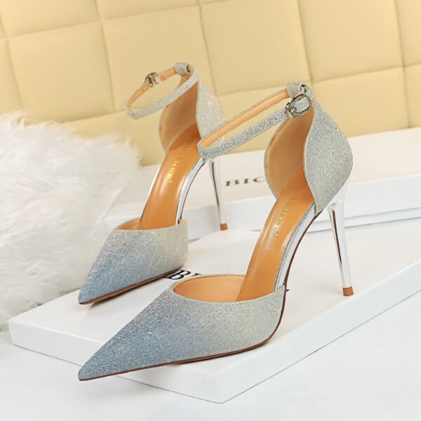 Women's High Heel Shallow Mouth Pointed Toe Colorblock Shoes - Image 3