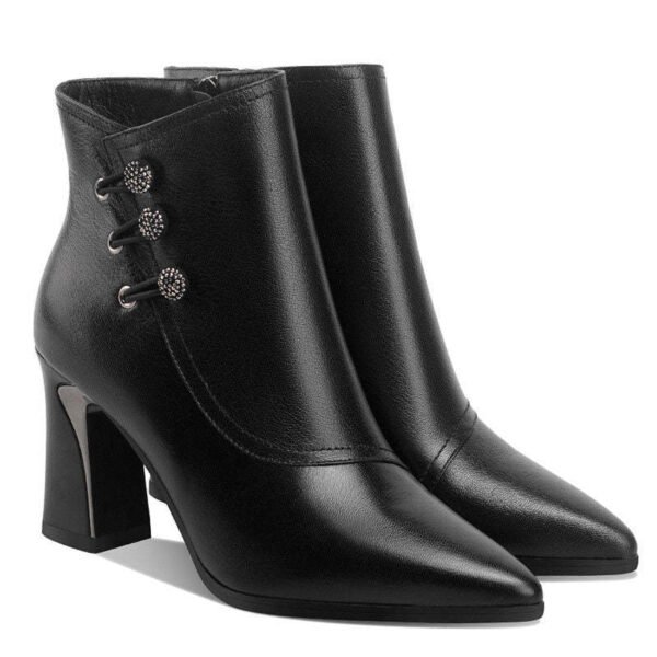 Women's Pointed Toe Chunky Heel Ankle Boots - Image 5