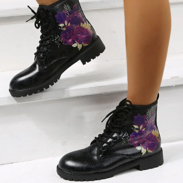 Autumn Casual Lace Up Ankle Boots Round Head Chunky Heel Boots - Image 10