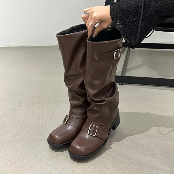 Below The Knee Long Boots Female Chunky Heel Round Head - Image 10