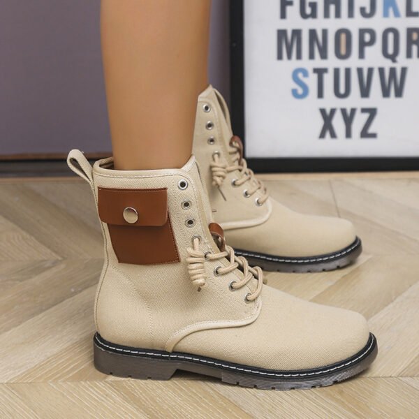 Autumn And Winter Low-heeled Lace-up Leopard Print Fleece Snow Boots - Image 4