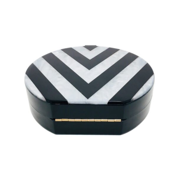 Black And White Geometric Stitching Acrylic Clutch - Image 2