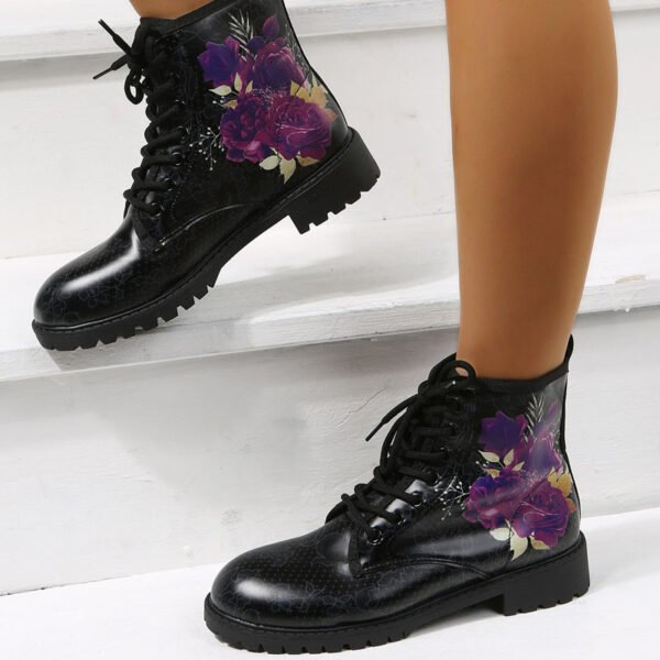 Autumn Casual Lace Up Ankle Boots Round Head Chunky Heel Boots - Image 4