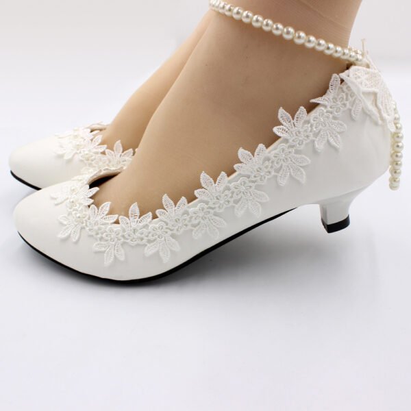 Women's Low Heel Simple White Wedding Shoes - Image 8