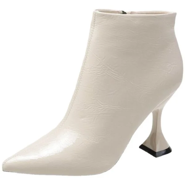 Women's Fleece Pointed Toe Patent Leather Slim Martin Boots - Image 7