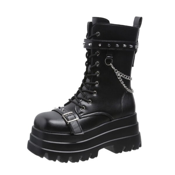 Women's New Punk Style Handsome Thick Sole Mid Length Women's Boots - Image 5