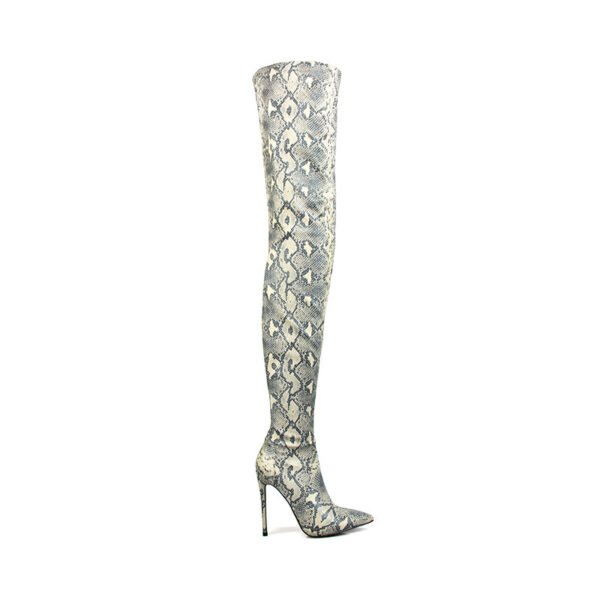 Women's High Heel Snakeskin Pointed Stiletto Heel Over The Knee Boots - Image 6