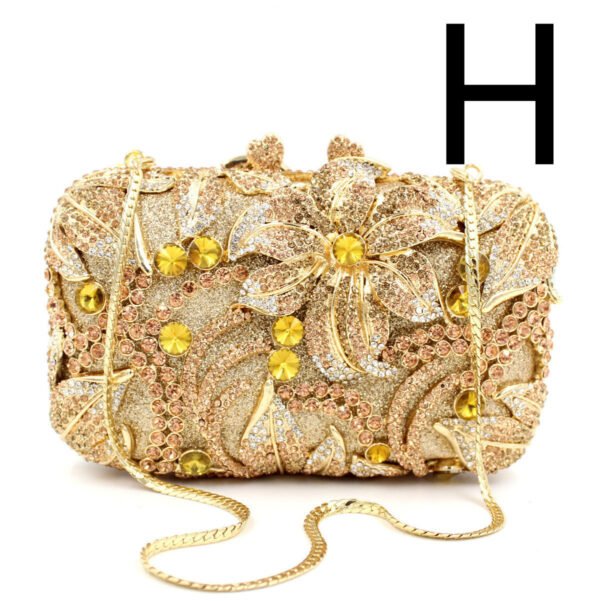 Women's Flower Color Rhinestone Hollow Clutch - Image 9