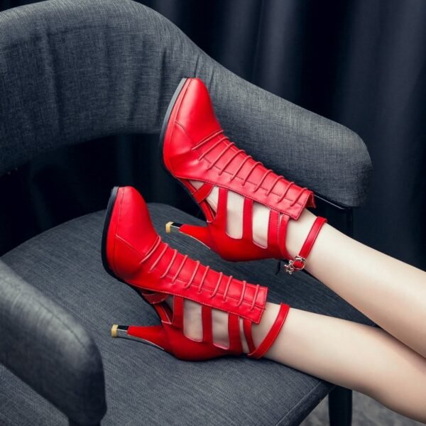 Women's New Roman Zipper Pointed Hollow High Heel Sandals - Image 5