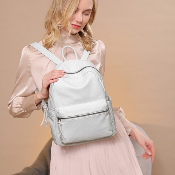 Women's New Washed Fashion Soft Leather Backpack - Image 3