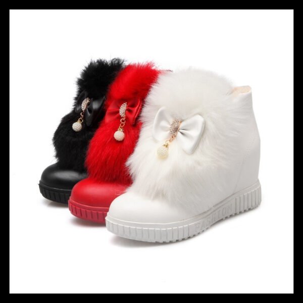 Women's Flat Bowknot Shaggy White Snow Boots - Image 9