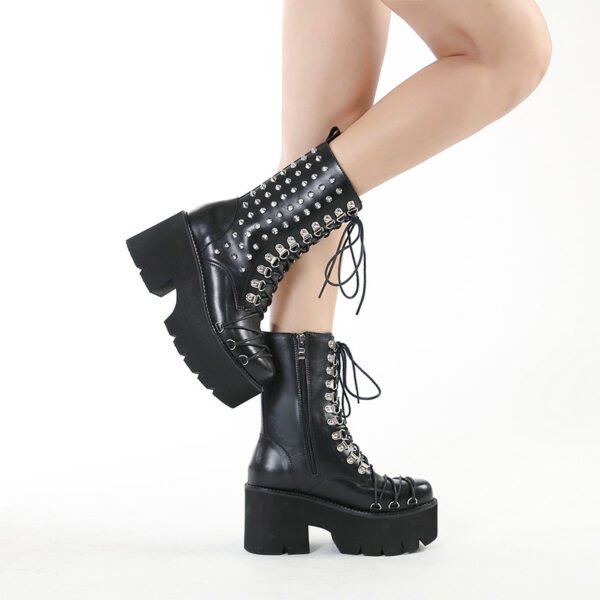 Autumn And Winter New Chunky Heel Side Zip Thick Bottom Fashion Rivet Knight Boots - Image 6