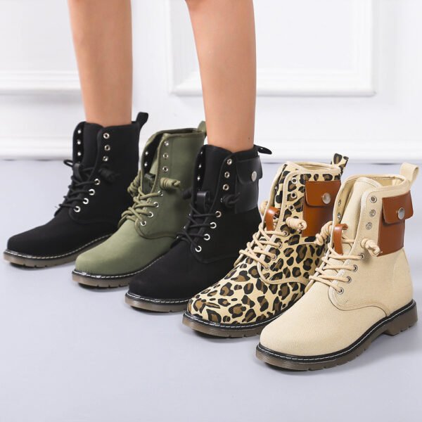 Autumn And Winter Low-heeled Lace-up Leopard Print Fleece Snow Boots